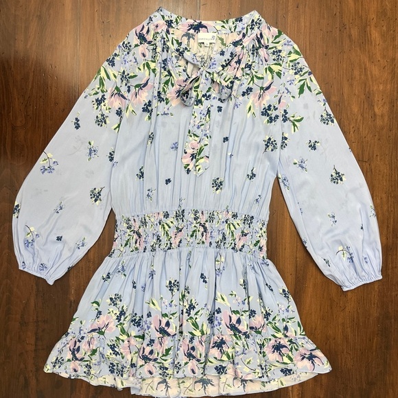 Cartolina Emelia Mini Dress Size XL Light Blue Floral Ruffle Smocked Waist NWT - Picture 3 of 16